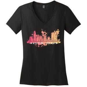 Austin Texas Skyline Women's V-Neck T-Shirt