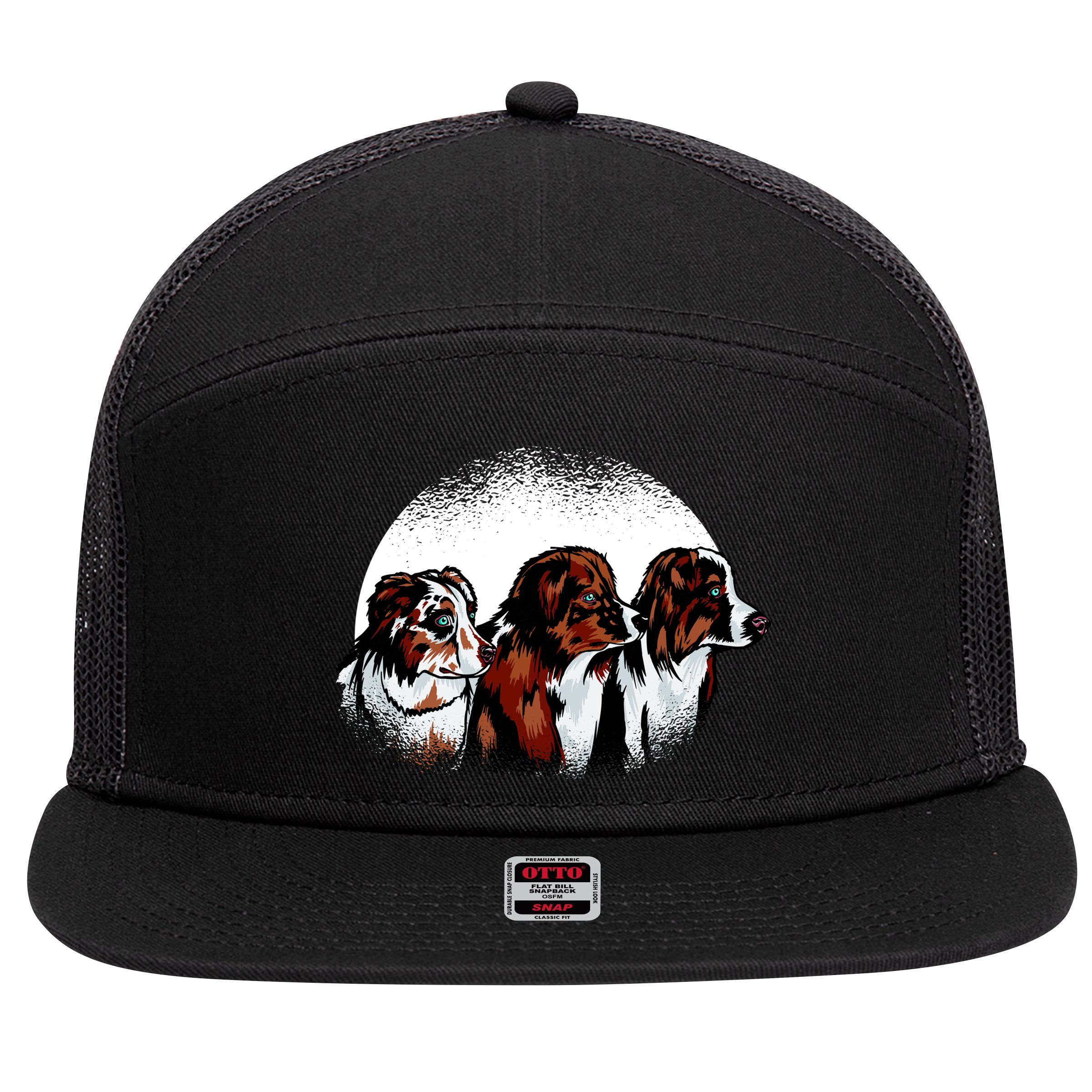 Australian Shepherd Dogs 7 Panel Mesh Trucker Snapback Hat