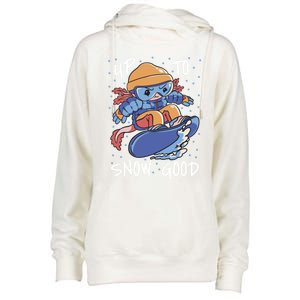 Axolotl Up To Snow Good Pun Snowboarding Axolotl Great Gift Womens Funnel Neck Pullover Hood