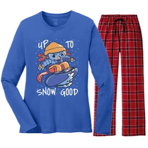 Axolotl Up To Snow Good Pun Snowboarding Axolotl Great Gift Women's Long Sleeve Flannel Pajama Set 