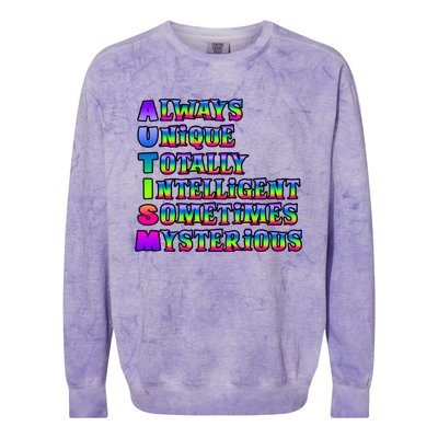 Always Unique Totally Intelligent Sometimes Mysterious Autism Awareness Colorblast Crewneck Sweatshirt