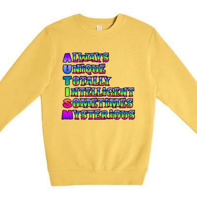 Always Unique Totally Intelligent Sometimes Mysterious Autism Awareness Premium Crewneck Sweatshirt