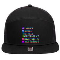 Always Unique Totally Intelligent Sometimes Mysterious Autism Awareness 7 Panel Mesh Trucker Snapback Hat