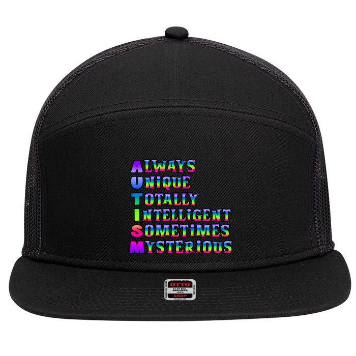 Always Unique Totally Intelligent Sometimes Mysterious Autism Awareness 7 Panel Mesh Trucker Snapback Hat