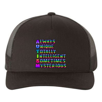Always Unique Totally Intelligent Sometimes Mysterious Autism Awareness Yupoong Adult 5-Panel Trucker Hat