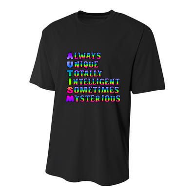 Always Unique Totally Intelligent Sometimes Mysterious Autism Awareness Youth Performance Sprint T-Shirt