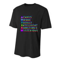 Always Unique Totally Intelligent Sometimes Mysterious Autism Awareness Youth Performance Sprint T-Shirt