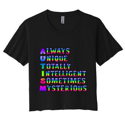 Always Unique Totally Intelligent Sometimes Mysterious Autism Awareness Crop Top