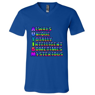 Always Unique Totally Intelligent Sometimes Mysterious Autism Awareness V-Neck T-Shirt