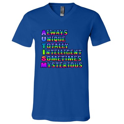 Always Unique Totally Intelligent Sometimes Mysterious Autism Awareness V-Neck T-Shirt