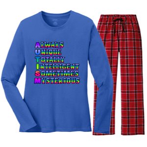 Always Unique Totally Intelligent Sometimes Mysterious Autism Awareness Women's Long Sleeve Flannel Pajama Set 