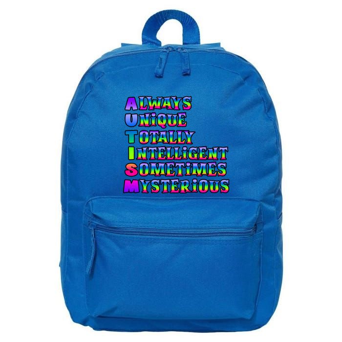Always Unique Totally Intelligent Sometimes Mysterious Autism Awareness 16 in Basic Backpack