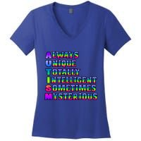 Always Unique Totally Intelligent Sometimes Mysterious Autism Awareness Women's V-Neck T-Shirt