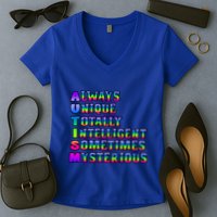 Always Unique Totally Intelligent Sometimes Mysterious Autism Awareness Women's V-Neck T-Shirt