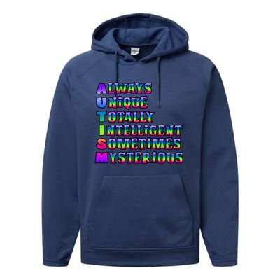 Always Unique Totally Intelligent Sometimes Mysterious Autism Awareness Performance Fleece Hoodie