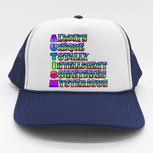 Always Unique Totally Intelligent Sometimes Mysterious Autism Awareness Trucker Hat