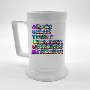 Always Unique Totally Intelligent Sometimes Mysterious Autism Awareness Beer Stein