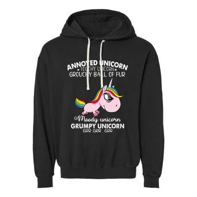 Annoyed Unicorn Touchy Unicorn Grouchy Ball Of Fur Garment-Dyed Fleece Hoodie