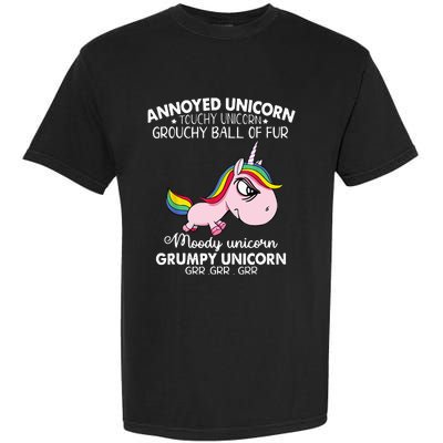 Annoyed Unicorn Touchy Unicorn Grouchy Ball Of Fur Garment-Dyed Heavyweight T-Shirt