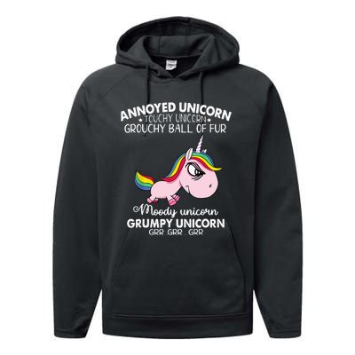 Annoyed Unicorn Touchy Unicorn Grouchy Ball Of Fur Performance Fleece Hoodie