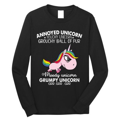 Annoyed Unicorn Touchy Unicorn Grouchy Ball Of Fur Long Sleeve Shirt