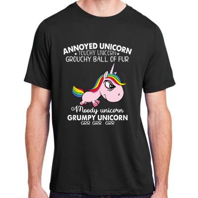 Annoyed Unicorn Touchy Unicorn Grouchy Ball Of Fur Adult ChromaSoft Performance T-Shirt