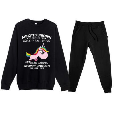 Annoyed Unicorn Touchy Unicorn Grouchy Ball Of Fur Premium Crewneck Sweatsuit Set