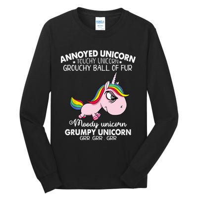 Annoyed Unicorn Touchy Unicorn Grouchy Ball Of Fur Tall Long Sleeve T-Shirt