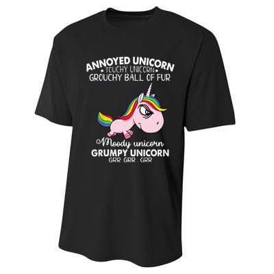 Annoyed Unicorn Touchy Unicorn Grouchy Ball Of Fur Performance Sprint T-Shirt