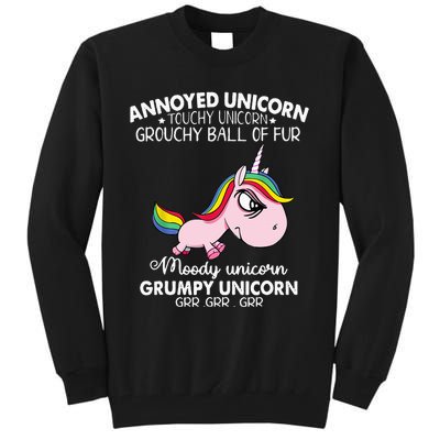 Annoyed Unicorn Touchy Unicorn Grouchy Ball Of Fur Tall Sweatshirt