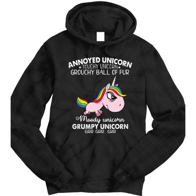 Annoyed Unicorn Touchy Unicorn Grouchy Ball Of Fur Tie Dye Hoodie