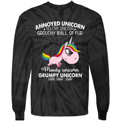 Annoyed Unicorn Touchy Unicorn Grouchy Ball Of Fur Tie-Dye Long Sleeve Shirt