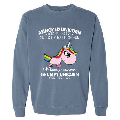 Annoyed Unicorn Touchy Unicorn Grouchy Ball Of Fur Garment-Dyed Sweatshirt