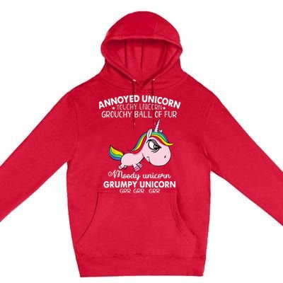 Annoyed Unicorn Touchy Unicorn Grouchy Ball Of Fur Premium Pullover Hoodie