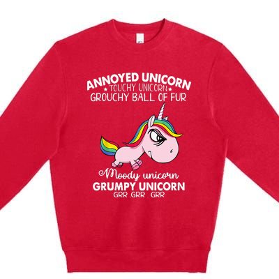 Annoyed Unicorn Touchy Unicorn Grouchy Ball Of Fur Premium Crewneck Sweatshirt