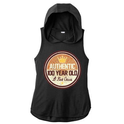 Authentic 100 Year Old Classic 100th Birthday Ladies PosiCharge Tri-Blend Wicking Draft Hoodie Tank