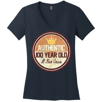 Authentic 100 Year Old Classic 100th Birthday Women's V-Neck T-Shirt