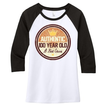 Authentic 100 Year Old Classic 100th Birthday Women's Tri-Blend 3/4-Sleeve Raglan Shirt