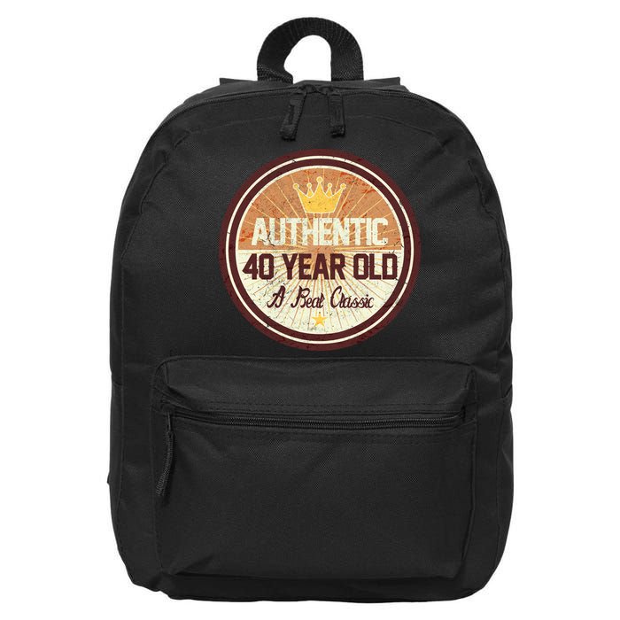 Authentic 40 Year Old Classic 40th Birthday 16 in Basic Backpack