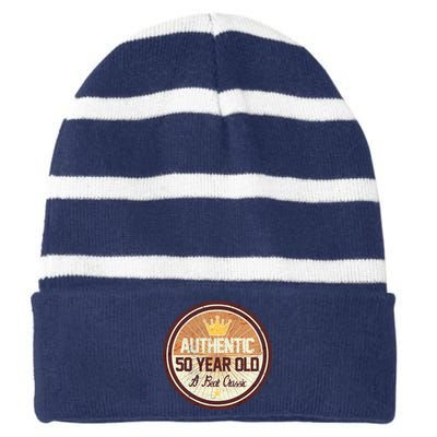 Authentic 50 Year Old Classic 50th Birthday Striped Beanie with Solid Band