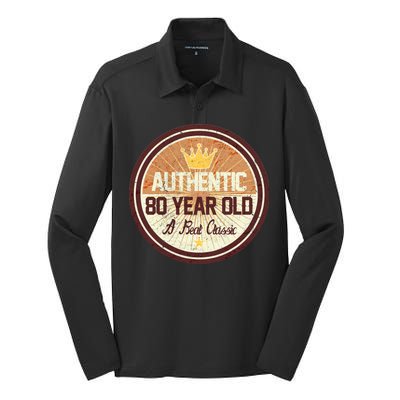 Authentic 80 Year Old Classic 80th Birthday Silk Touch Performance Long Sleeve Polo