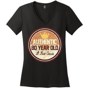 Authentic 80 Year Old Classic 80th Birthday Women's V-Neck T-Shirt