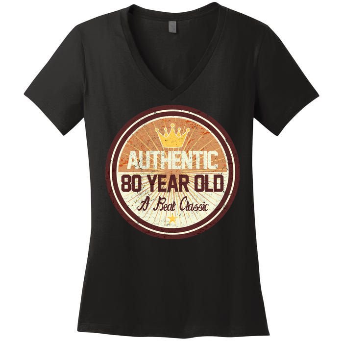 Authentic 80 Year Old Classic 80th Birthday Women's V-Neck T-Shirt