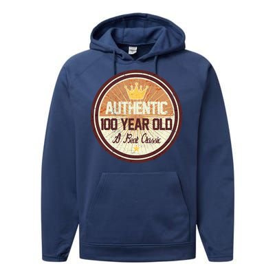 Authentic 90 Year Old Classic 90th Birthday Performance Fleece Hoodie