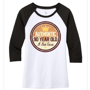 Authentic 90 Year Old Classic 90th Birthday Women's Tri-Blend 3/4-Sleeve Raglan Shirt