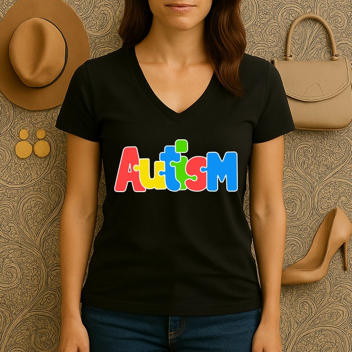Autism - In A World Where You Can Be Anything BE KIND Women's V-Neck T-Shirt