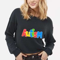 Autism - It's No Prob-llama To Be Different Cropped Pullover Crew