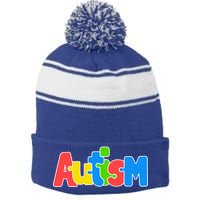 Autism - It's Ok To Be Different Crayons Stripe Pom Pom Beanie