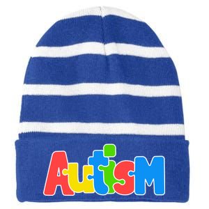 Autism - It's Ok To Be Different Crayons Striped Beanie with Solid Band