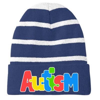 Autism - Love Completes The Puzzle Striped Beanie with Solid Band